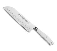 Arcos Couteau Santoku Forgé Japonais pour Couper la Viande, le Poisson et les Légumes - Poignée Ergonomique en Polyoxyméthylène, Lame de 180 mm - Série Riviera Blanc, Couleur Blanche