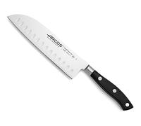 Arcos Couteau Santoku Professionnel Japonais - Lame de 180 mm pour Couper la Viande, le Poisson et les Légumes - Poignée Ergonomique en Polyoxyméthylène, Couleur Noire, Série Riviera