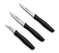 Arcos Ensemble de 3 Couteaux d'Épluchage en Acier Inoxydable - Poignée Ergonomique en Polypropylène, Idéal pour Couper les Fruits, Légumes et Tubercules - Noir, Série Nova