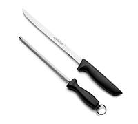 Arcos Ensemble 2 pièces Niza – Couteau à jambon et chaira inox, poignée en polypropylène noire