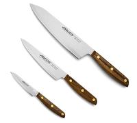 Arcos Ensemble de Couteaux 3 Pièces en Acier Nitrum - Coupe de Haute Précision, Poignée Ergonomique en Polyoxyméthylène POM - Marron, Série Nordika