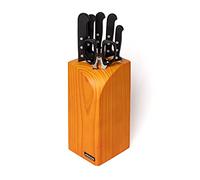 ARCOS Ensemble de Couteaux 6 Pièces en Acier Inoxydable Nitrum - Bloc en Bois de Pin, Poignée Ergonomique en Polyoxyméthylène POM pour un Meilleur Contrôle - Couleur Noire, Série Universelle