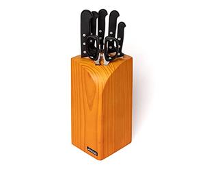 ARCOS Ensemble de Couteaux 6 Pièces en Acier Inoxydable Nitrum - Bloc en Bois de Pin, Poignée Ergonomique en Polyoxyméthylène POM pour un Meilleur Contrôle - Couleur Noire, Série Universelle