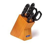 Arcos Jeu de Couteaux de Cuisine 5 Pièces en Acier Inoxydable Nitrum - Bloc de Couteaux Professionnels avec Poignée Ergonomique en Polyoxyméthylène Pom, Couteau Polyvalent - Noire, Série Maitre