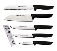 Arcos | Ensemble de couteaux de cuisine | Couteaux de cuisine professionnels | 5 pièces | Couteaux en acier inoxydable | Manche noir | Ustensiles de cuisine | Couteau Santoku | Lave-vaisselle