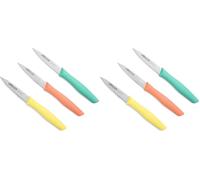 Arcos Ensemble de Couteaux d'Office en Acier Inoxydable - 3 Pièces, Idéal pour Éplucher Fruits et Légumes - Poignée Ergonomique en Polypropylène. Couleur Orange, Jaune et Bleu. Série Nova (Lot de 2)