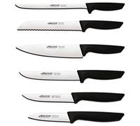 Arcos Jeu de couteaux de cuisine professionnels | Couteaux de cuisine professionnels | 6 pièces | Couteaux en acier inoxydable Poignée noire | Ustensiles de cuisine série Nice | Passe lave-vaisselle