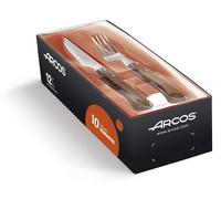 Arcos Lot 12 couverts de table - 6 couteaux à steak et 6 fourchettes bois hêtre inox Marron