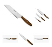 ARCOS Nordika Collection Premium - Set de Couteaux de Cuisine 7 Pièces : 2 Couteaux de Chef (Grand & Moyen), Santoku Alvéolé, 2 Couteaux de Cuisine et 2 d'Office Mondador - Acier NITRUM, Bois d'Ovengk