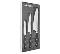 Arcos Opera - Set de Couteaux de Cuisine 3 pièces(Couteau d'office + Couteau de chef + Couteau Rocking Santoku) - Acier Inoxydable Forgé NITRUM - Manche POM Couleur Noir