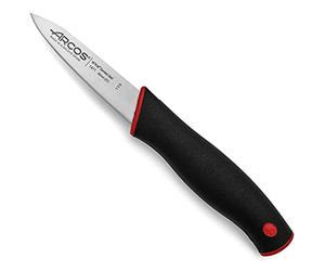Arcos Séries Duo - Couteau D'Office Couteau à éplucher - Lame Acier Inoxydable Nitrum 85 mm - Manche Polypropylène Recouvert d'Élastomère Couleur Nero et Rouge