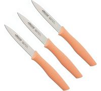 Arcos, Set 3 Couteau D'Office, Couteaux, Couteau à éplucher, Couteaux éplucher les pommes de terre, Acier inoxidable NITRUM, Lame 100 mm, Emballage écologique, Couleur corail 704800