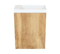 Arcqua Marble Ensemble fontaine - 40x22x54.5cm - fontaine mat blanc - sans trop-plein - chêne naturel FNK481114