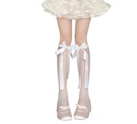 Arcs Chaussettes hautes au-dessus du veau Bas en soie Nylon Long Tube pour Halloween Cosplay Fête Soie Sheer, Blanc., taille unique
