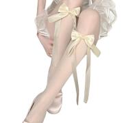 Arcs Chaussettes montantes au-dessus du veau Chaussettes en soie Nylon Long Tube pour Halloween Cosplay Fête Soie Sheer, beige, taille unique