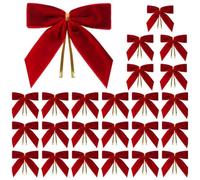 Arcs d’Arbre Noël | Paquet 24 nœuds en Velours Bordeaux pour Arbre Noël | Ornements Velours Noël Bordeaux | en Ruban Velours avec Cravate torsadée pour Guirlande,clôture,Porte d'entrée,cheminée