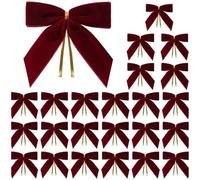 Arcs d'Arbre Noël | Paquet 24 Nœuds en Velours Bordeaux | Ornements Noël | Ruban avec Cravate Torsadée pour Guirlande, Clôture, Porte d'Entrée, Cheminée