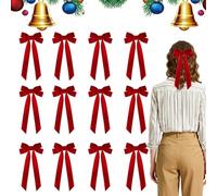 Arcs rouges 12 pièces Cordon décoratif de Noël avec clip | Snobs De Noël Rouge Pour Femmes Hommes Extérieur Mur Intérieur