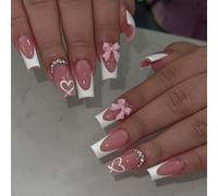 Arcs uniques Cravate Presse sur Ongles Faux Ongles Couverture Complète Brillant Carré Acrylique Faux Ongles