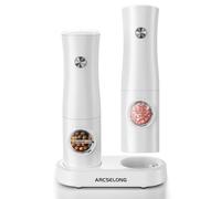 Arcselong Ensemble de moulin électrique à sel et poivre avec base rechargeable type C, sans batterie, moulin à épices électronique d'épaisseur réglable, salière et poivrière rechargeable