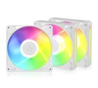 ARCTIC BioniX P14 A-RGB blanc, pack de 3, ventilateurs PWM 140 mm | Dasy Chain, Haute pression statique, 400-2500 rpm, 16 LED A-RGB, panneau latéral translucide, connexion sans câble