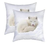 Arctic Fox Lot de 2 housses de coussin décoratives douces et mignonnes pour salon, chambre à coucher, hiver, avec imprimé animal 3D pour canapé, chaise, 50,8 x 50,8 cm