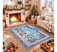 Arctic Ice Castle Tapis décoratif sur le thème de Noël 1,2 x 1,8 m | Animaux arctiques, motif flocon de neige, scène du pays des merveilles d'hiver, décoration d'intérieur saisonnière