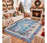 Arctic Ice Castle Tapis décoratif sur le thème de Noël 1,5 x 2,1 m | Animaux arctiques, motif flocon de neige, scène du pays des merveilles d'hiver, décoration d'intérieur saisonnière