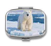 Arctic Pilulier de voyage à 2 compartiments avec miroir pour sac à main, poche ou portefeuille Motif ours polaire