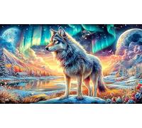 Arctic-Wolf-Under-Aurora 1000 pièces Jeu Stimulant Papier recyclé Puzzle pour Adultes Décoration Murale et Cadeaux Jeu éducatif détente 38x26/1000 pièces