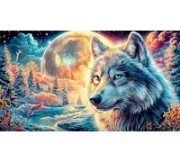 Arctic Wolf Under Aurore boréale Puzzle 1000 pièces - Jeu Difficile en Papier recyclé Activité à Domicile Cadeau 38x52/1000pcs