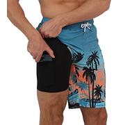 Arcweg Homme Short de Bain 2 en 1 à séchage Rapide Long Short de Bain avec Doublure de Compression Surf Short de Plage Extensible avec Poches à glissière L(EU)