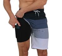 Arcweg Homme Short de Bain 2 en 1 à séchage Rapide Long Short de Bain avec Doublure de Compression Surf Short de Plage Extensible avec Poches à glissière XL(EU)