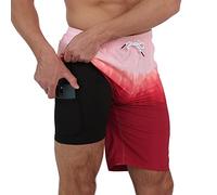 Arcweg Homme Short de Bain 2 en 1 à séchage Rapide Long Short de Bain avec Doublure de Compression Surf Short de Plage Extensible avec Poches à glissière L(EU)