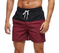 Arcweg Homme Short de Bain Bermuda Séchage Rapide Garçons Court de Plage Sport Natation Casual 12 Ans et Plus avec Cordon Réglable Élastique Tailles Noir/Vin Rouge-1 XXL(EU)