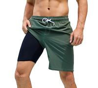 Arcweg Mens Swimming Shorts Longs Maillots de Bain avec Doublure de Compression Maillots de Bain 2 en 1 avec Poches à Fermeture éclair Quick Dry Vert Militaire L(EU)