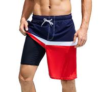 Arcweg Mens Swimming Shorts Longs Maillots de Bain avec Doublure de Compression Maillots de Bain 2 en 1 avec Poches à Fermeture éclair Quick Dry Bleu foncé Rouge L(EU)