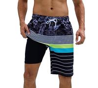 Arcweg Mens Swimming Shorts Longs Maillots de Bain avec Doublure de Compression Maillots de Bain 2 en 1 avec Poches à Fermeture éclair Quick Dry Impression à Rayures Noire L(EU)