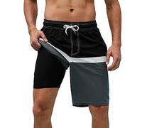 Arcweg Mens Swimming Shorts Longs Maillots de Bain avec Doublure de Compression Maillots de Bain 2 en 1 avec Poches à Fermeture éclair Quick Dry Gris Noir 2XL(EU)