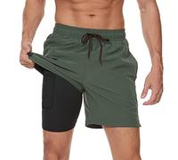 Arcweg Shorts de Bain Homme étanche Séchage Rapide 2 en 1 Maillot de Bain Homme avec Doublure de Compression Vert S (EU)