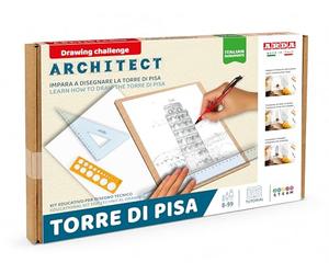 ARDA Architect Tour de Pise ED01B - Kit de Dessin Technique Tour de Pise dès 8 Ans - Géométrie et Architecture - Règle, Équerre, Gabarit Cercles, Portemine, Papier A4 et Livret Tutoriel