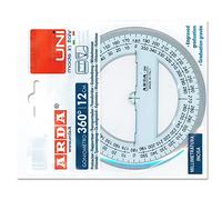 Arda - Rapporteur à 360 ° 12 cm ligne uni - règle (polystyrène, transparent, 120 mm)