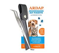 ARDAP Pince à tiques et crochet à tiques - Pince à tiques 2en1 en acier inoxydable dans un étui en cuir - Enlèvement simple et efficace des tiques - Pince à tiques premium pour chiens