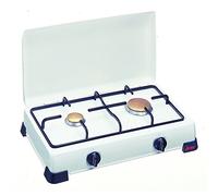 Ardes AR9S02PG Réchaud Zeus émaillé à gaz GPL 2 brûleurs avec couvercle et grille en plaque émaillée, pieds d'appui Blanc