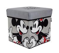 ARDITEX - Cube Pliable pour Enfants Mickey et Minnie avec Couvercle rembourré et Fonction Assise - Licence Officielle Disney - 30x30x30 cm - Coffre de Rangement Textile Gris et résistant