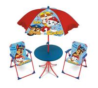 ARDITEX PW16153 Ensemble de Table (50 x 50 x 48 cm) avec 2 chaises (38 x 32 x 53 cm) et Parasol (diamètre 110 cm) - Motif Pat’Patrouille