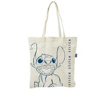 ARDITEX - Sac Tote Bag en Coton 37x41cm - Stitch Bleu avec Nom Répété Verticalement - Écologique et Réutilisable - Licence Officielle Disney
