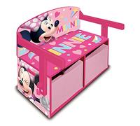 ARDITEX WD13980 Banc de Rangement en Bois 3 en 1 Convertible en Bureau (60 x 47 x 56 cm) avec Deux paniers de Rangement en Tissu de Disney-Minnie