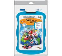 BIC Mario Kart Velleda Ardoise Ecolier Double Face Effaçable à Sec (20x31 cm) avec Feutre Effaçable à Sec et Effacette - Bleu, Lot de 1
