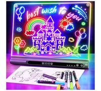 Ardoise Lumineuse LED Rechargeable 41 cm, Tablette Lumineuse Dessin, Tableau Lumineux Enfant Néon Effaçable, 9 Modes avec Minuteur & Support, Cadeau Enfant, 8 Feutres & Livre de Modèles, Noir